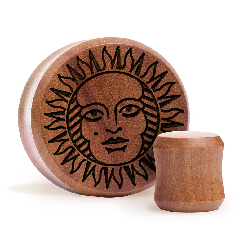 Plug / Gauge Soleil du tarot - Bois de Saba | Face plate double évasé