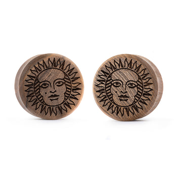 Starburst Mandala Ornamental Tattoo Plug / Gauge - Teak Wood | Convex Double Flare