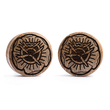 Tattoo Rose Plug / Gauge - Teak Wood | Convex Double Flare