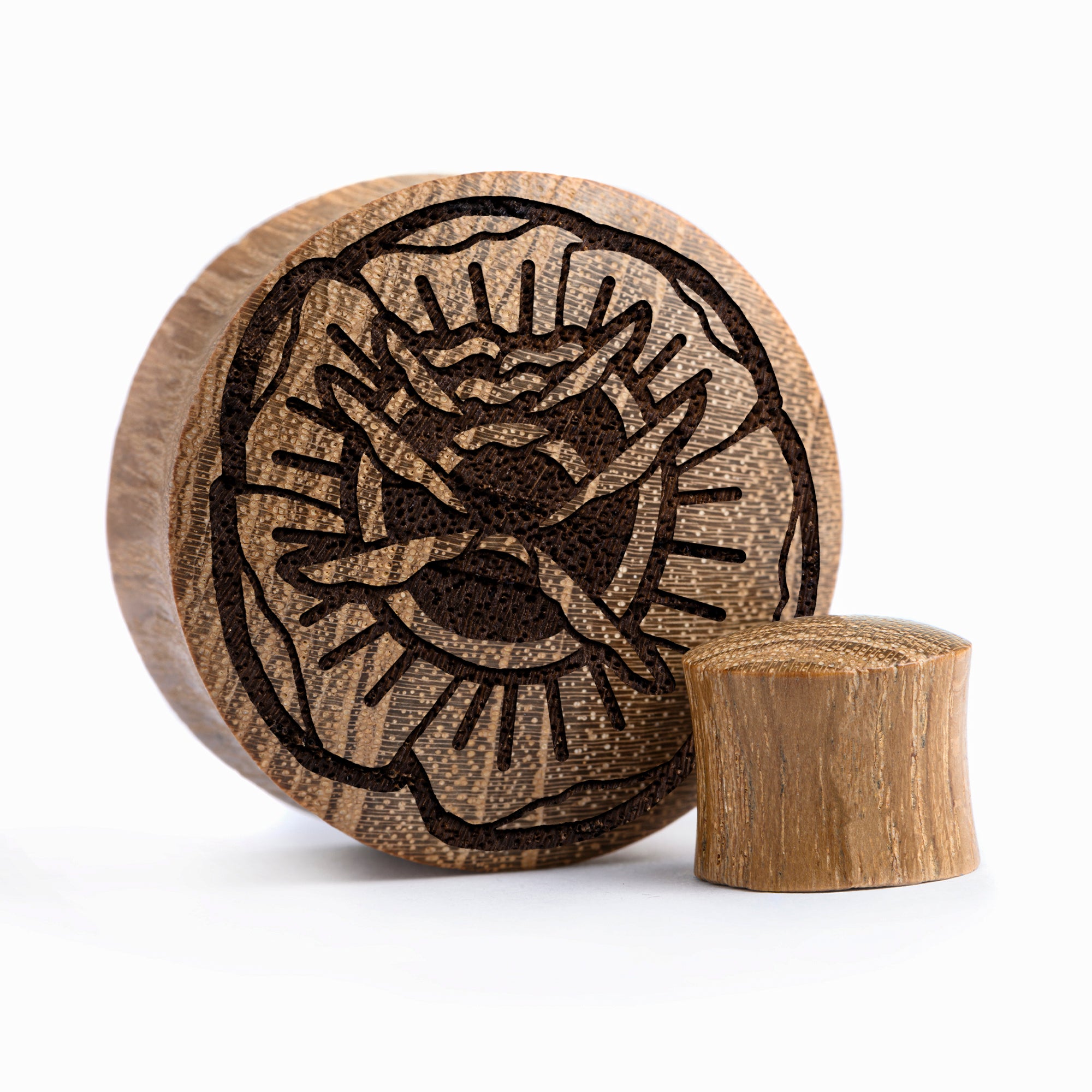 Tattoo Rose Plug / Gauge - Teakholz | Konvexe Doppelaufgeweitet