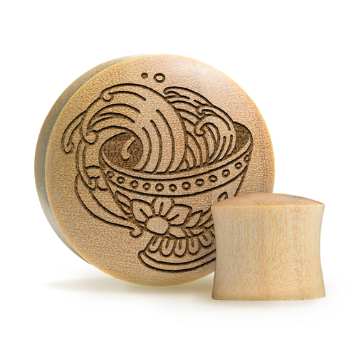 Teacup Plug / Gauge - Crocodile Wood | Convex Double Flare