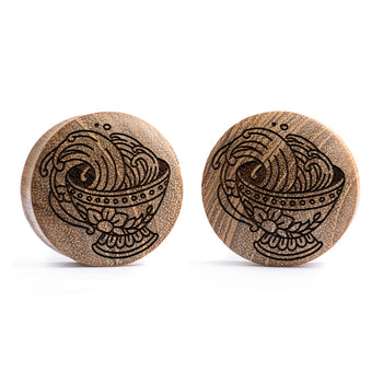 Cult Cat Plug / Gauge - Silber Inlay Ebony Wood | Konvexe Doppelaufgeweitet