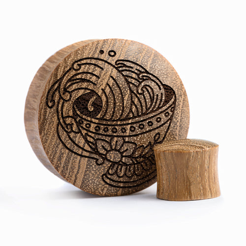 Teetasse Plug / gauge - Teakholz | Konvexe Doppelaufgeweitet