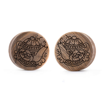 Starburst Mandala Ornamental Tattoo Plug / Gauge - Crocodile Wood | Convex Double Flare