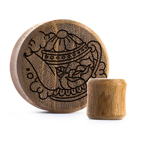 Teapot Plug / Gauge - Teak Wood | Flat Faced Double Flare