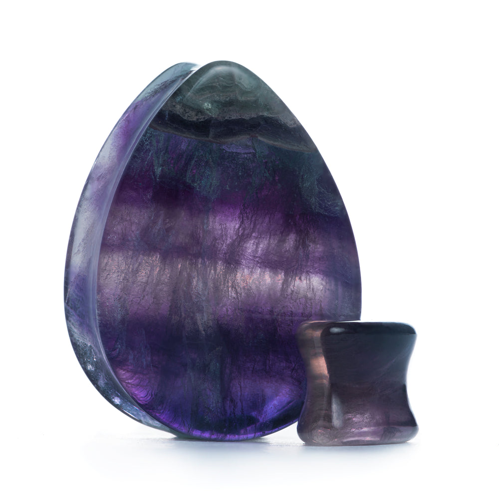 Teardrop Rainbow Fluorite Stone Plug / Gauge - Double Flare Stone Ear Plugs / Gauges in 10mm (00g) - 30mm (1.18")
