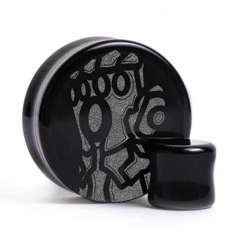 Infinity Gauntlet Plug / Gauge - Schwarzes Glas | Doppelaufgeweitet mit flachem Gesicht