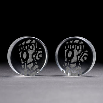 Linienmandala Zierstattoo Plug / gauge - Teakholz | Doppelaufgeweitet mit flachem Gesicht