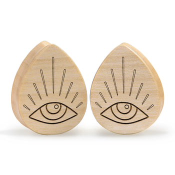 Guy wearing cool Brown Saba Wood Teardrop Wood Ear Plug / Gauge