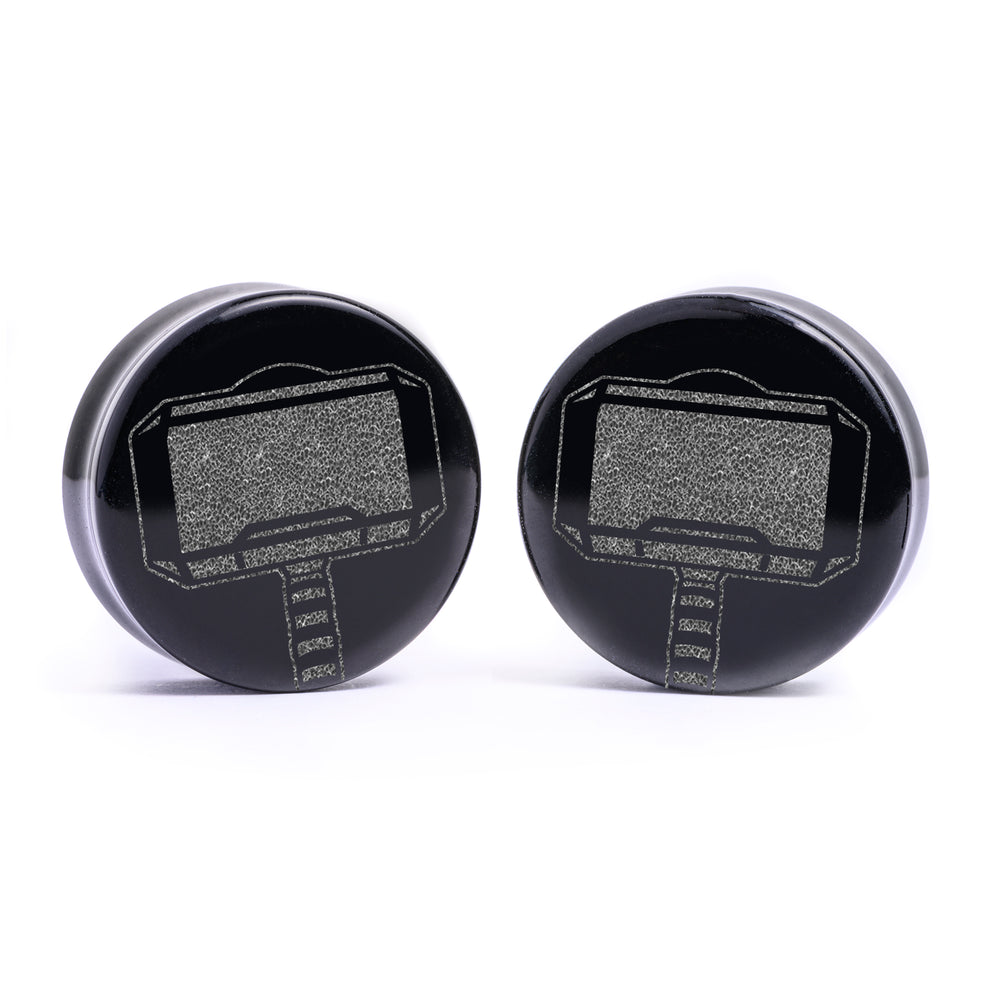 Thor Plug / Gauge - Black Glass | Flat Faced Double Flare - Lasered To Order In House At Custom Plugs HQ
