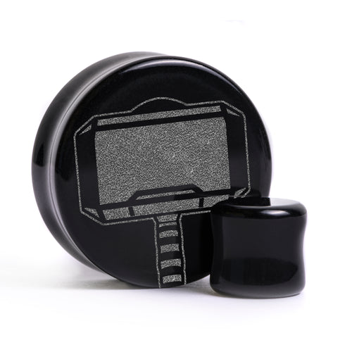 Thor Plug / gauge - Schwarzes Glas | Doppelaufgeweitet mit flachem Gesicht