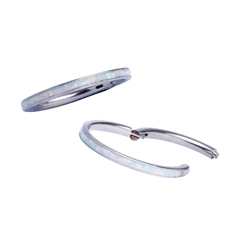 Septum clicker, argent, incrustation opale blanche, titane, 1.2mm