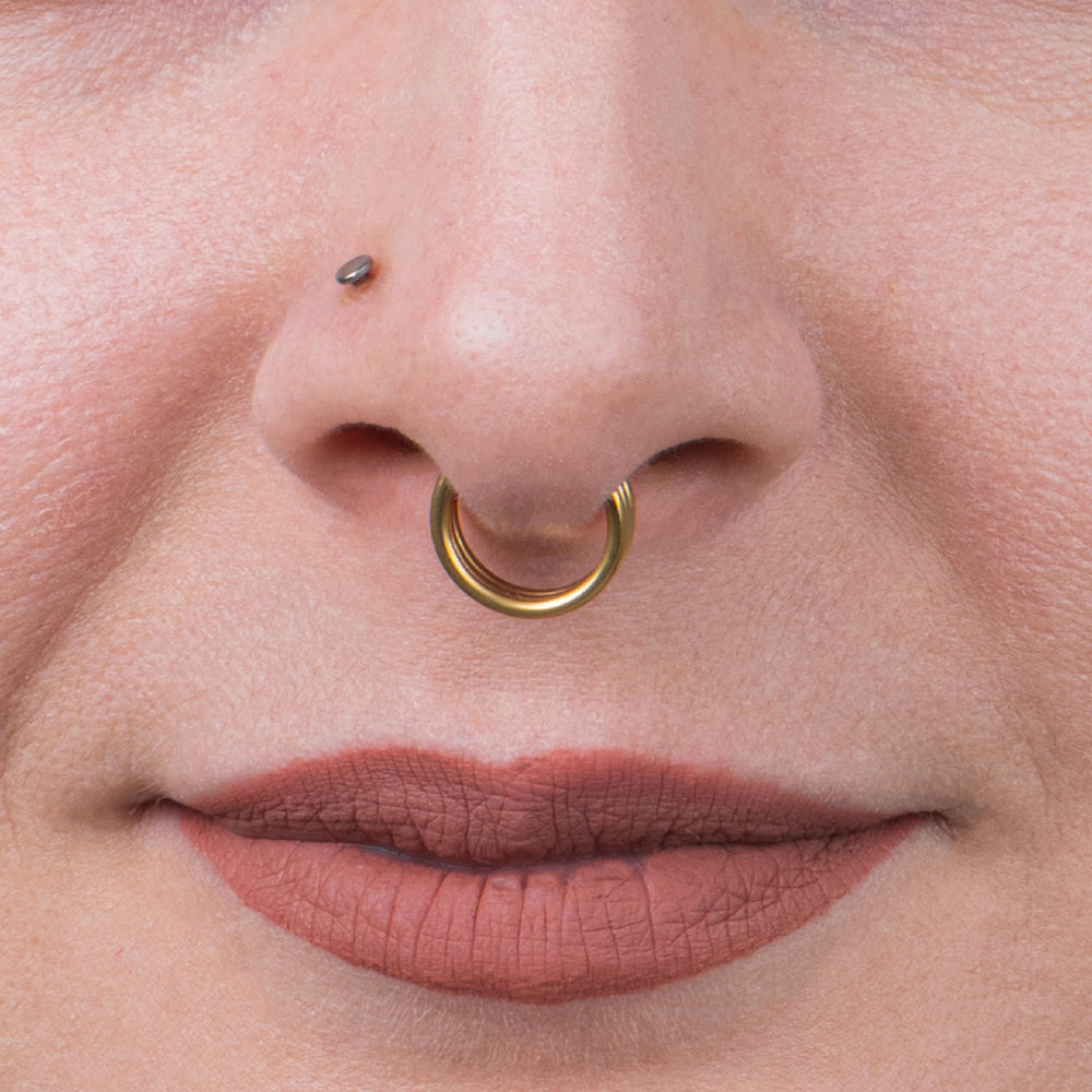 Titanium Hinged Triple Stacked Septum Ring 1.2mm Gauge in Gold - Tier Septum Ring Stack for Piercings - 8mm/10mm