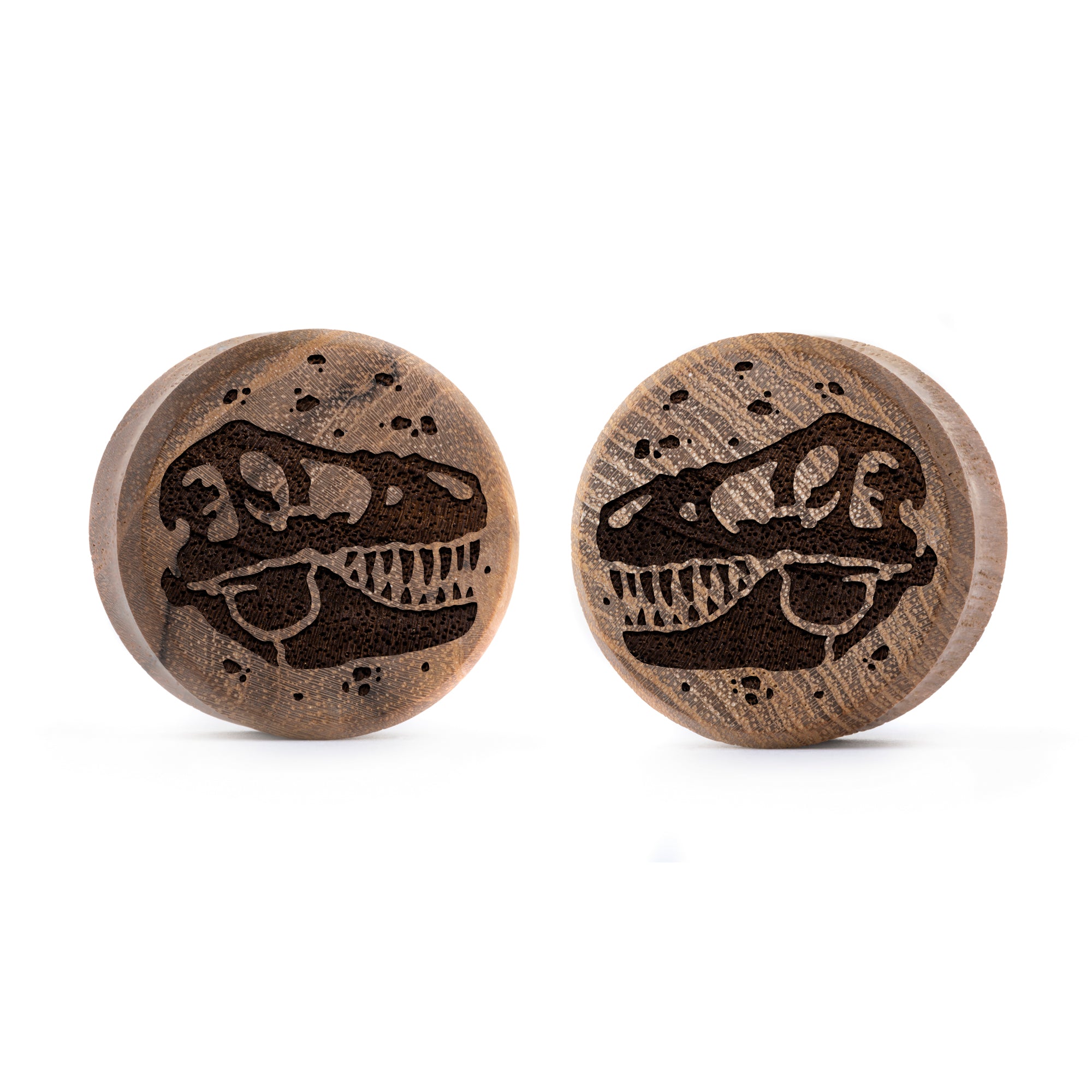 Alternative Tattooed man wearing custom made Sacrificial Lamb Plug / Gauge - Saba Wood | Flat Faced Double Flare