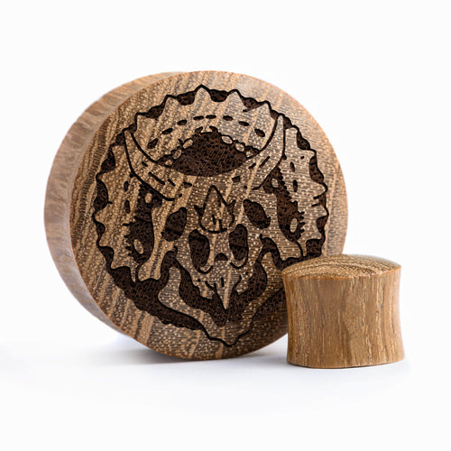 Triceratops Dinosaur Plug / Gauge - Teak Wood | Convex Double Flare
