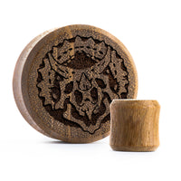 Plug / Gauge Dinosaure Tricératops - Bois de teck | Face plate double évasé