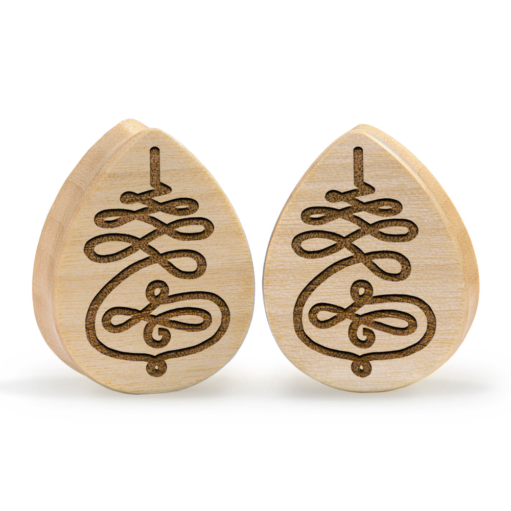 Unalome Plug / Gauge - Teardrop Crocodile Wood | Flat Faced Double Flare - Lasered To Order In House At Custom Plugs HQ