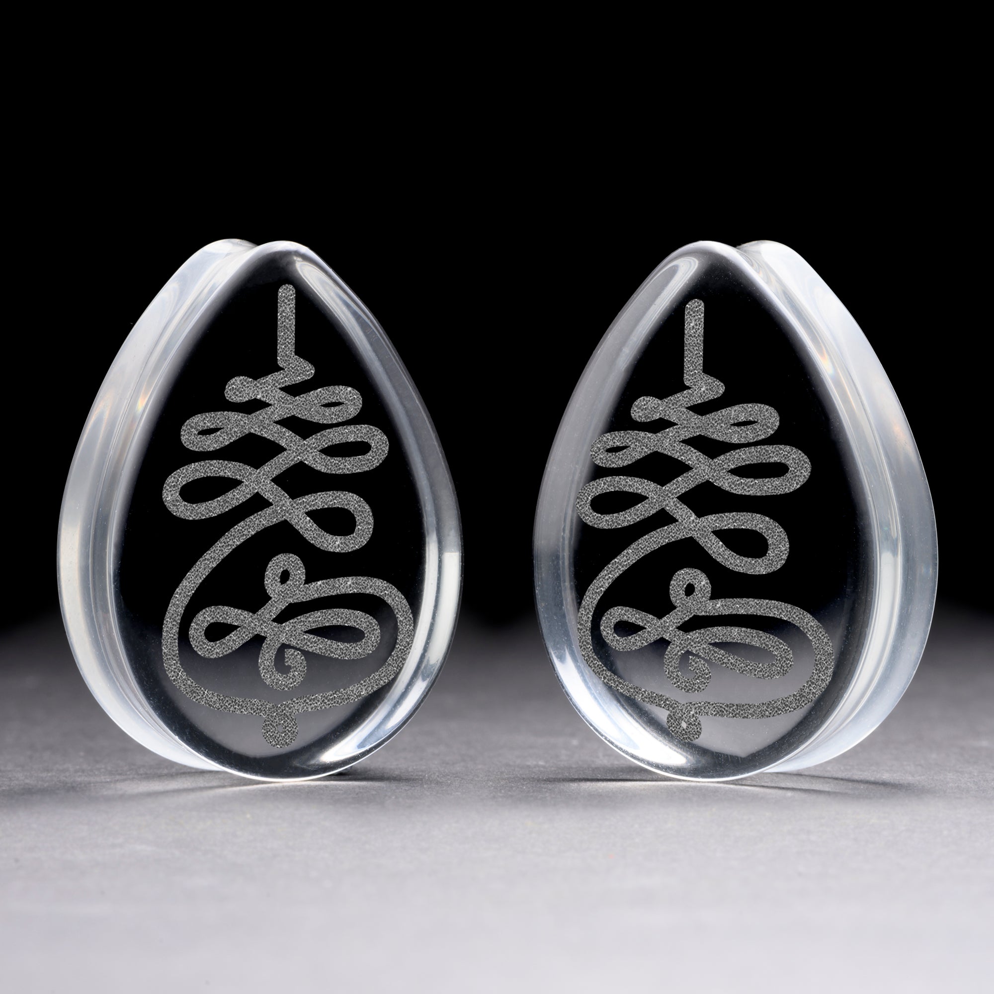 Unalome Plug / Gauge - Teardrop Clear Glass | Flat Faced Double Flare