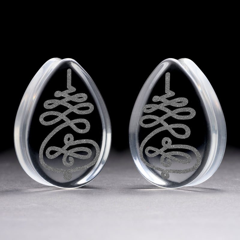 Unalome Plug / Gauge - Goutte en verre transparent | Double flare à face plate