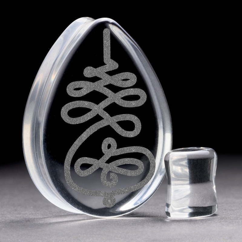 Unalome Plug / Gauge - Goutte en verre transparent | Double flare à face plate