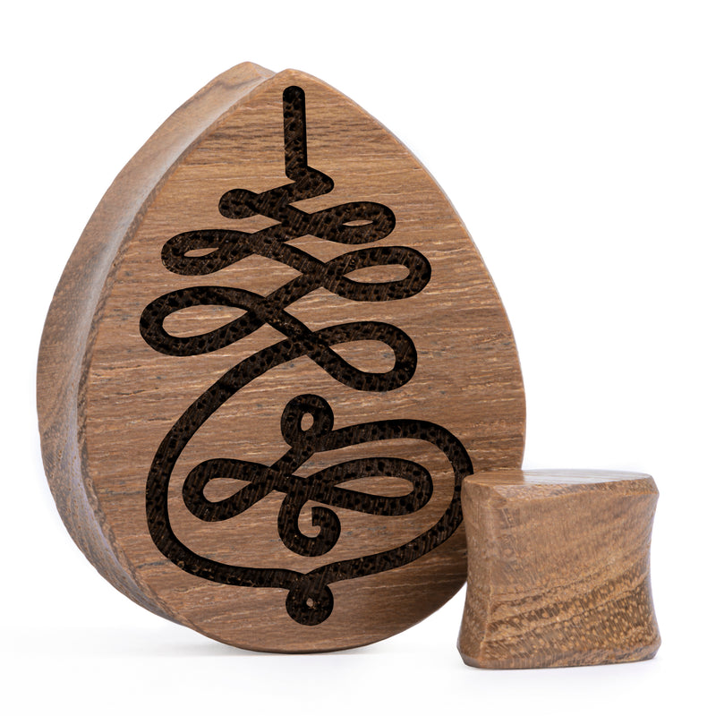 Plug / Gauge Unalome - Goutte en bois de teck | Face plate double évasé