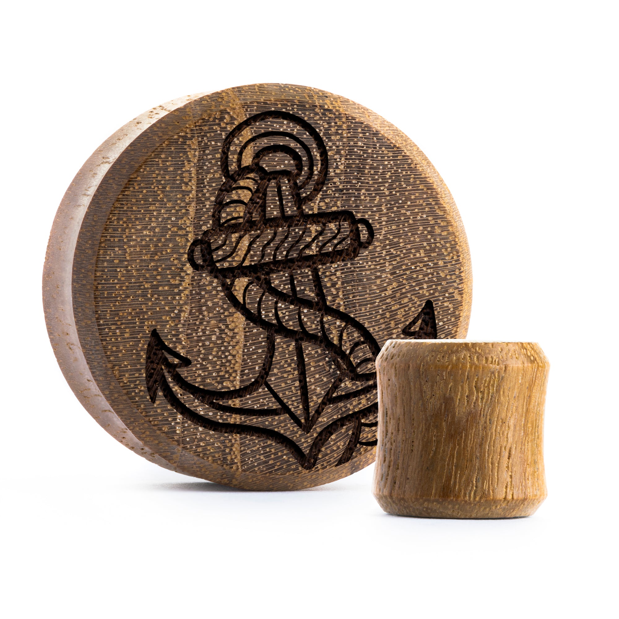 Union Anker Plug / Gauge - Teakholz | Doppelaufgeweitet mit flachem Gesicht