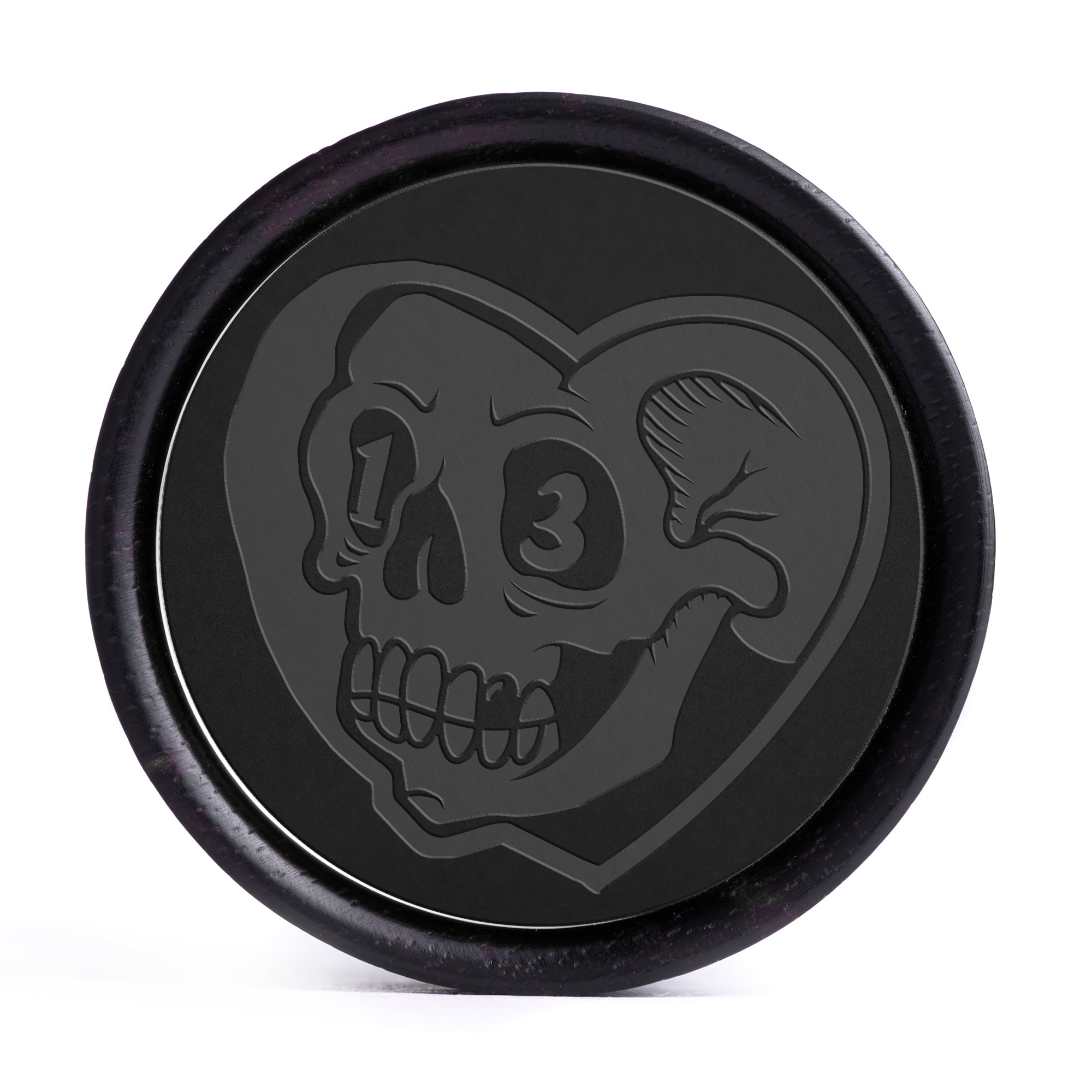 Man wearing awesome salem cat skull acrylic inlay and wood plugs & gauges