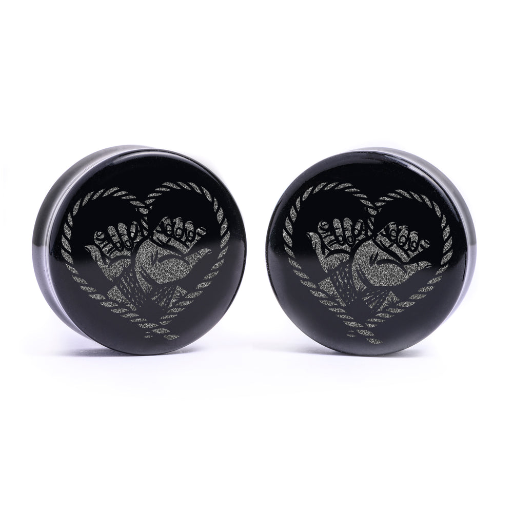 Bondage Plug / Gauge - Black Glass | Flat Faced Double Flare - Lasered To Order In House At Custom Plugs HQ
