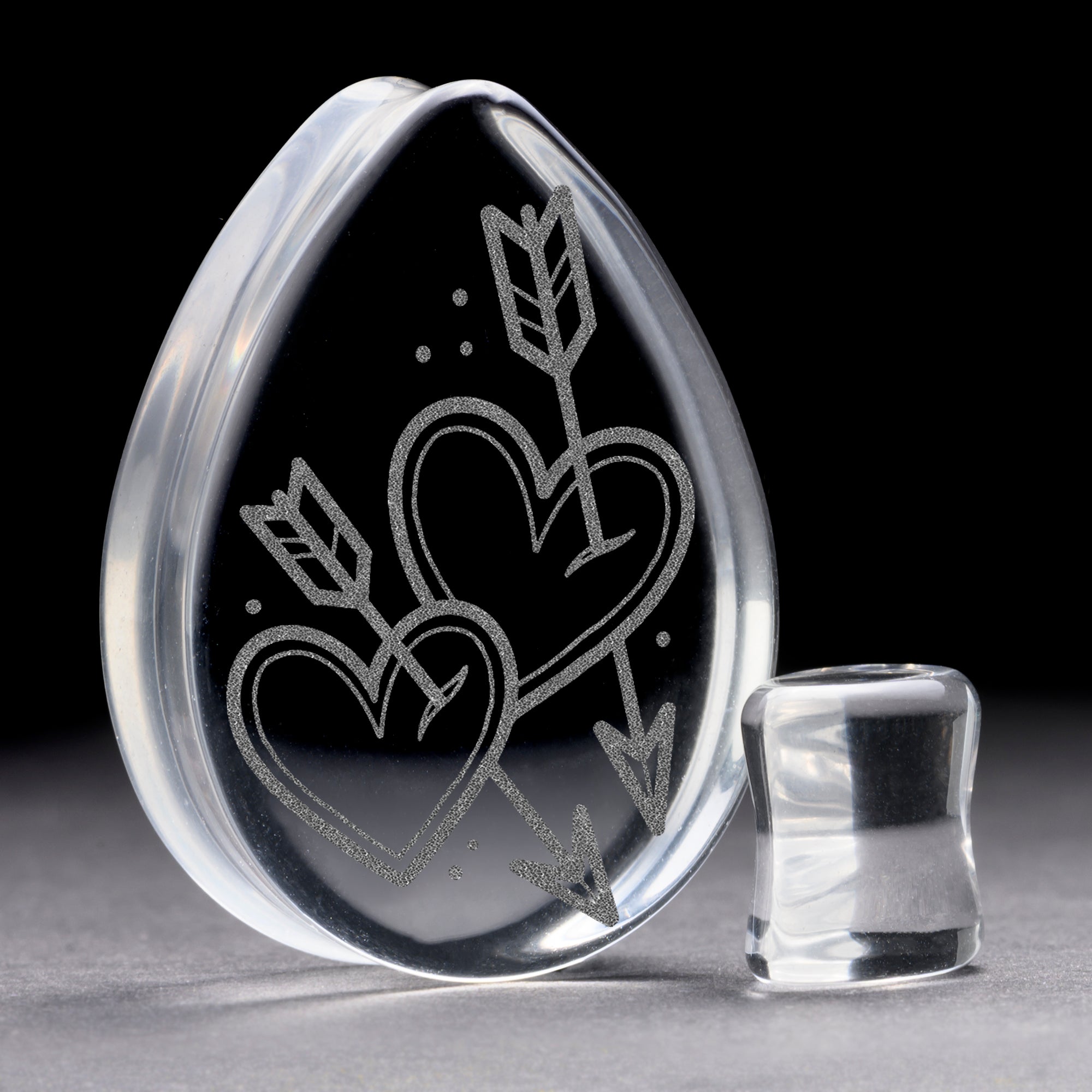 Cupid's Arrow Plug / Gauge - Teardrop Clear Glass | Flat Faced Double Flare