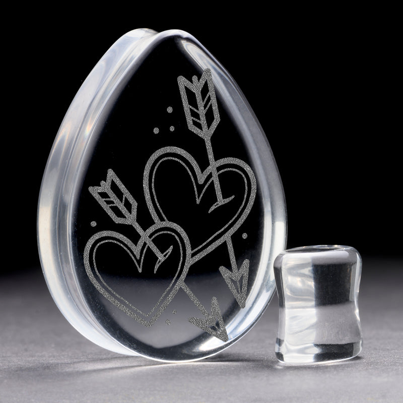 Plug / Gauge Flèche de Cupidon - Verre transparent en goutte | Face plate double évasé