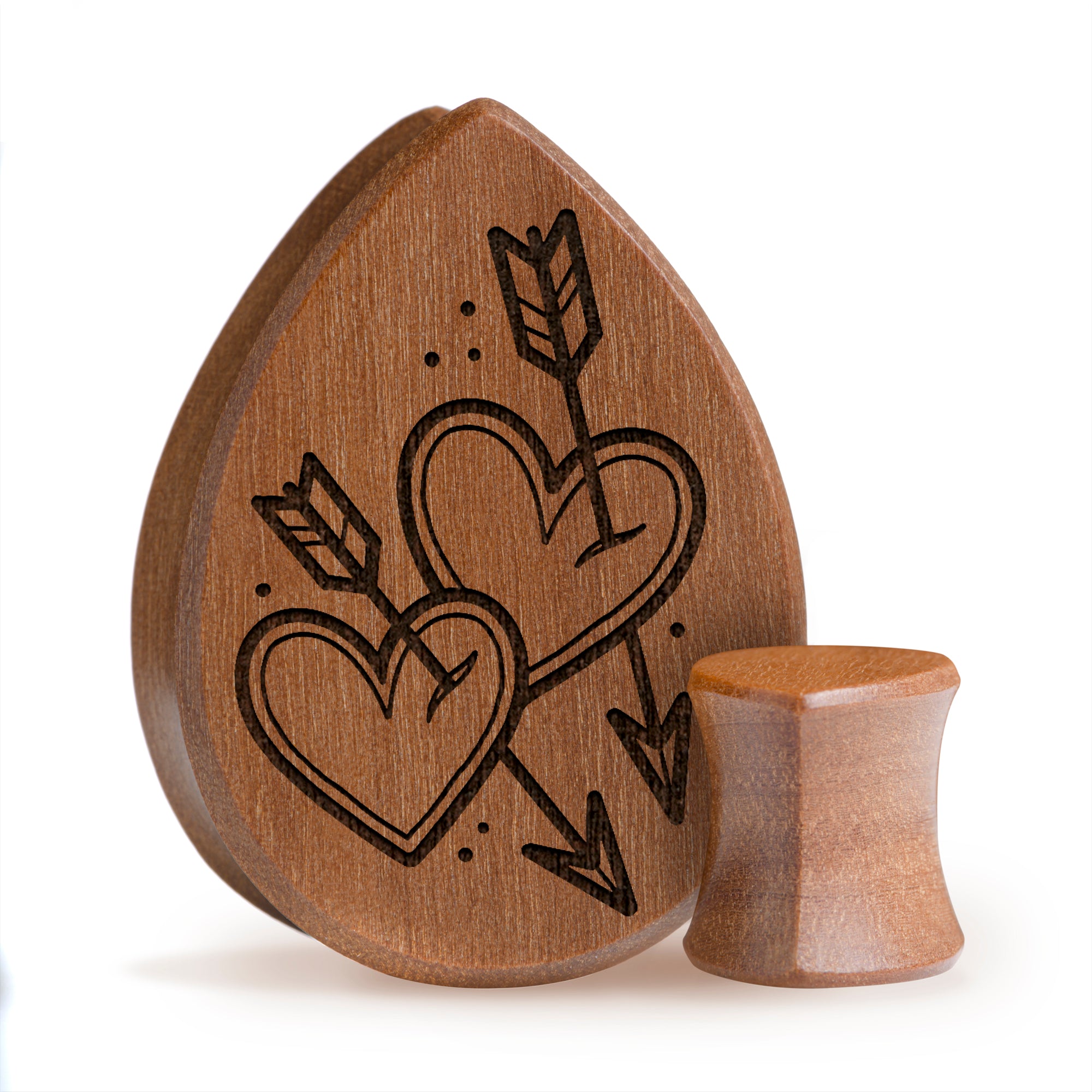 Cupid's Pfeilplug / gauge - Tränen -Saba -Holz | Doppelaufgeweitet mit flachem Gesicht