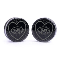 Plug / Gauge Cœur œil - Verre noir | Face plate double évasé