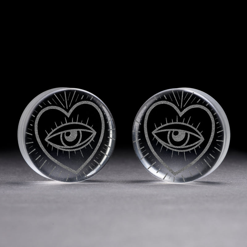 Plug / Gauge Cœur œil - Verre transparent | Face plate double évasé