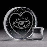 Plug / Gauge Cœur œil - Verre transparent | Face plate double évasé