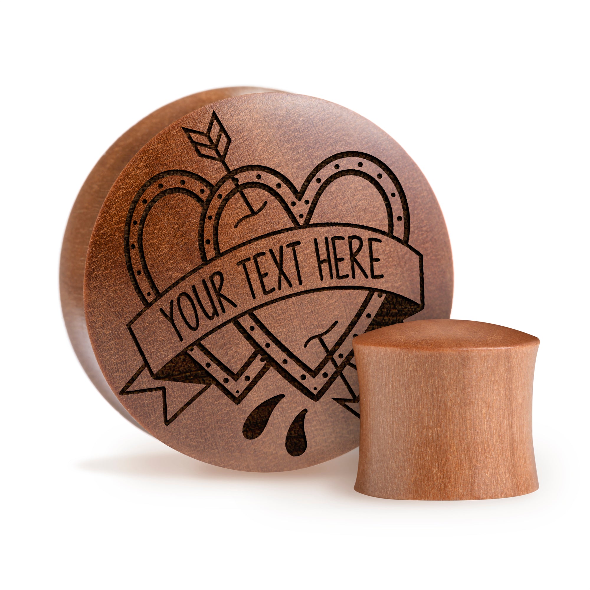Love Hearts Insert Words Plug / Gauge - Saba Wood | Convex Double Flare