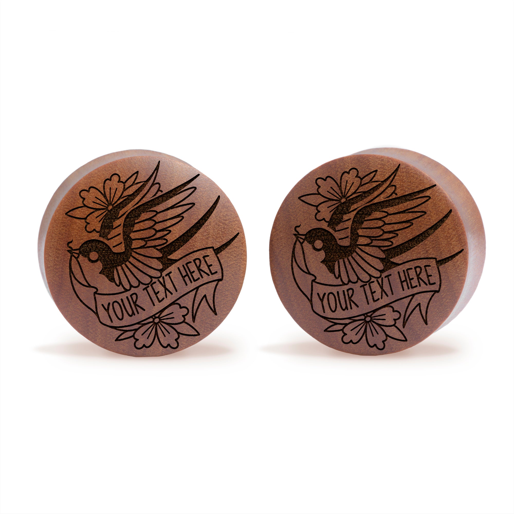 Swallow Insert Words Plug / Gauge - Saba Wood | Convex Double Flare