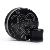 Plug / Gauge Love Hearts mots personnalisés - Verre noir | Face plate double évasé