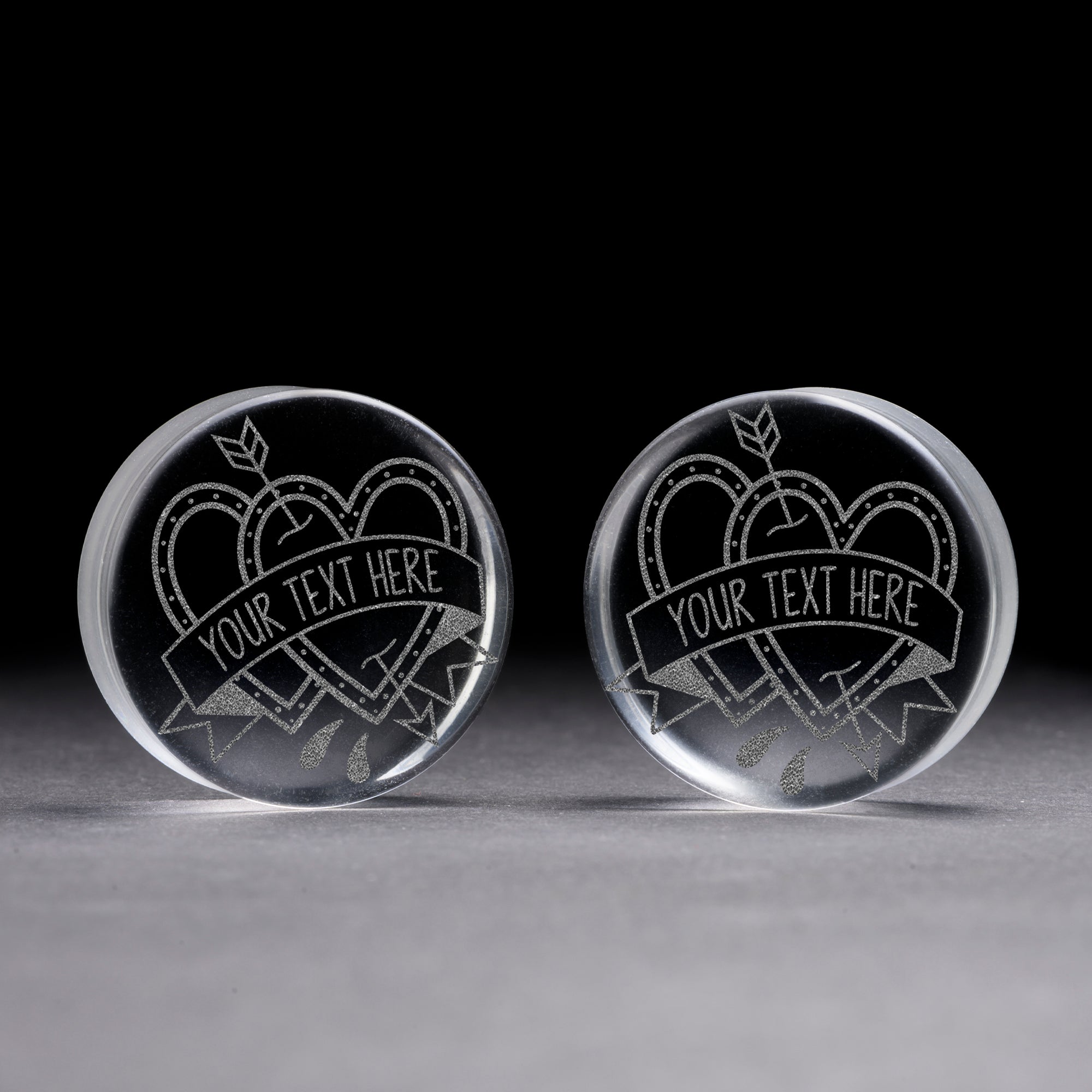 Love Hearts Insert Words Plug / Gauge - Clear Glass | Flat Faced Doubl ...