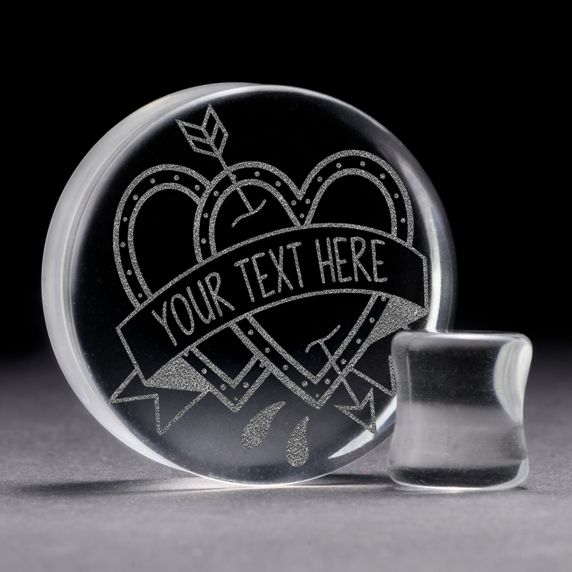 Love Hearts Insert Words Plug / Gauge - Clear Glass | Flat Faced Double Flare
