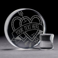 Plug / Gauge Love Hearts mots personnalisés - Verre transparent | Face plate double évasé