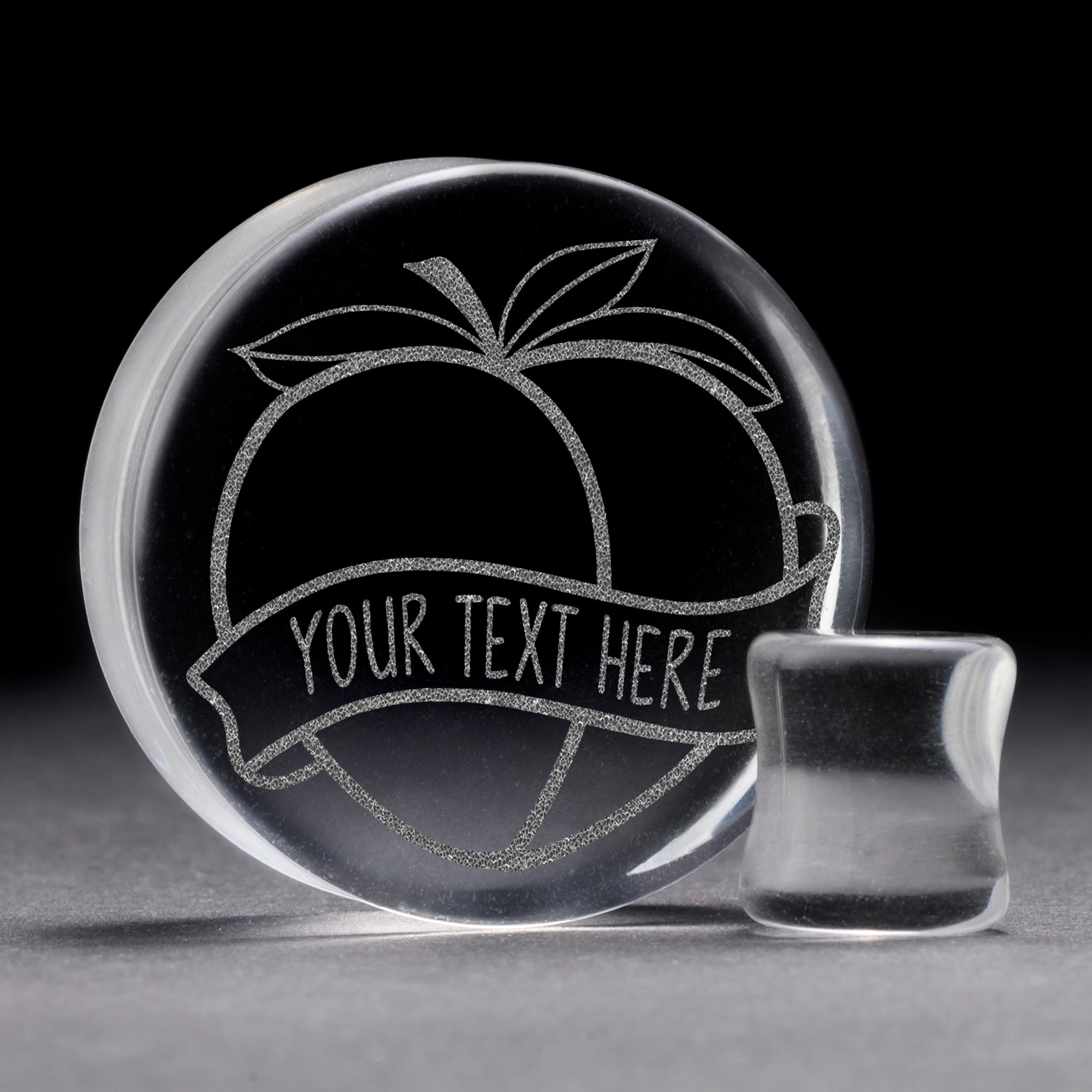 Emoji Pfirsich einfügen Wörter Plug / gauge - Clear Glass | Doppelaufgeweitet mit flachem Gesicht