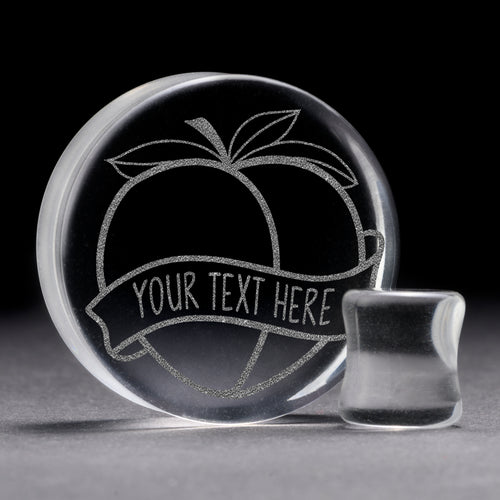 Emoji Pfirsich einfügen Wörter Plug / gauge - Clear Glass | Doppelaufgeweitet mit flachem Gesicht