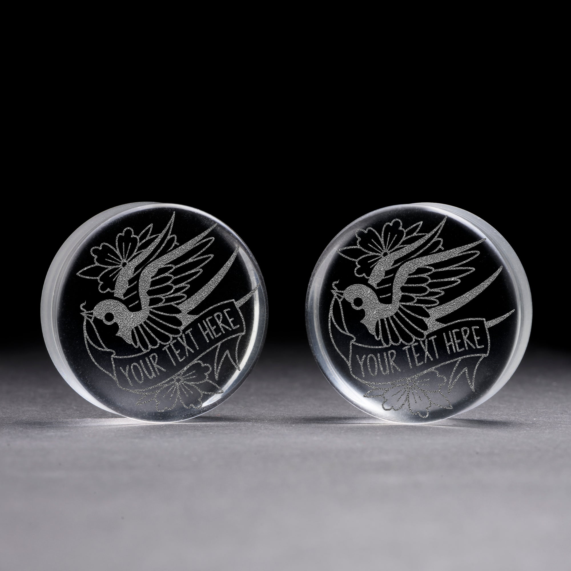 Swallow Insert Words Plug / Gauge - Clear Glass | Flat Faced Double Flare