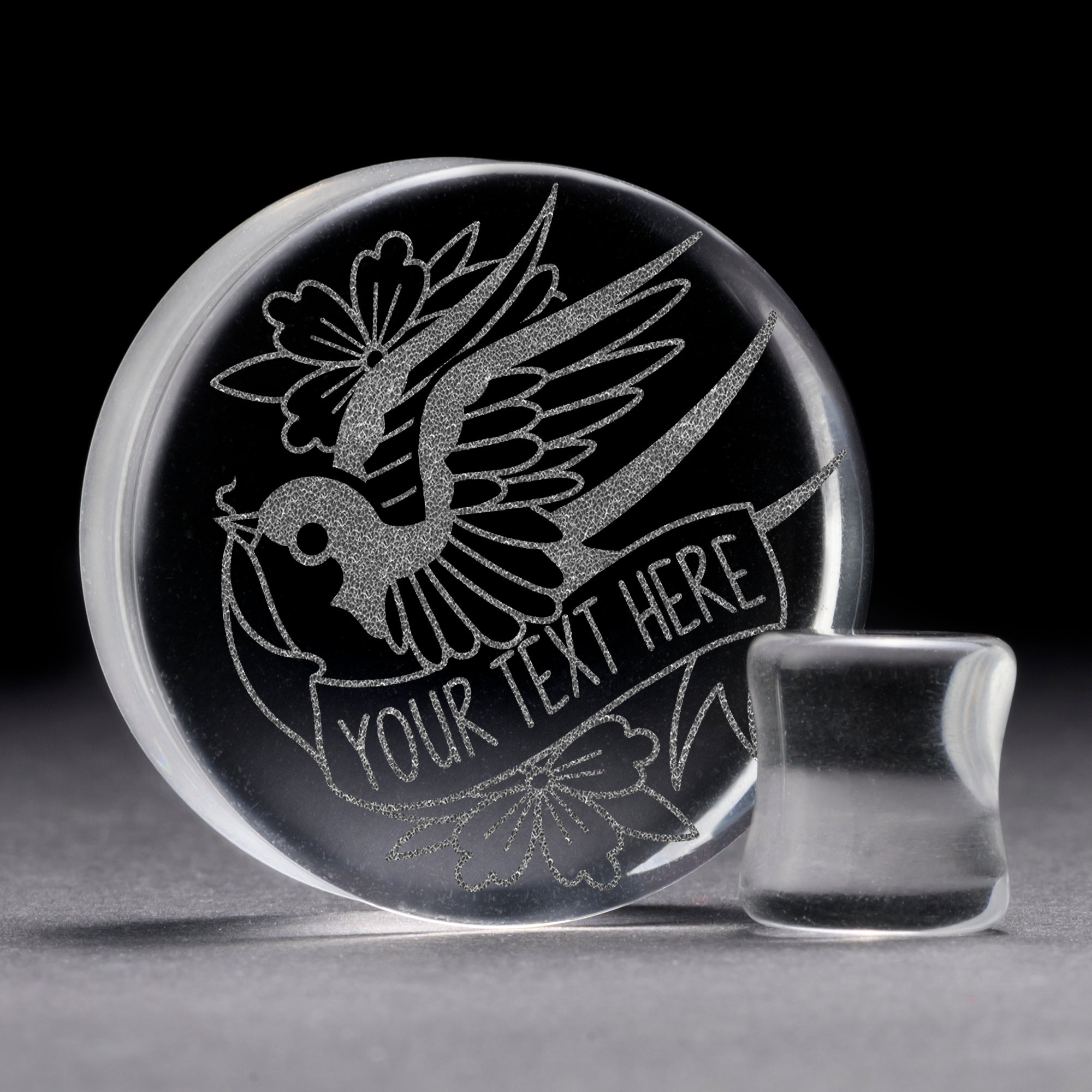 Swallow Insert Words Plug / Gauge - Clear Glass | Flat Faced Double Flare