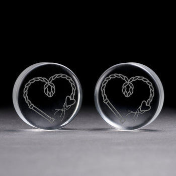 Gebrochener Herzplug / gauge - klares Glas | Doppelaufgeweitet mit flachem Gesicht