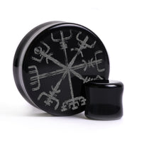 Plug / Gauge Vegvisir viking - Verre noir | Face plate double évasé