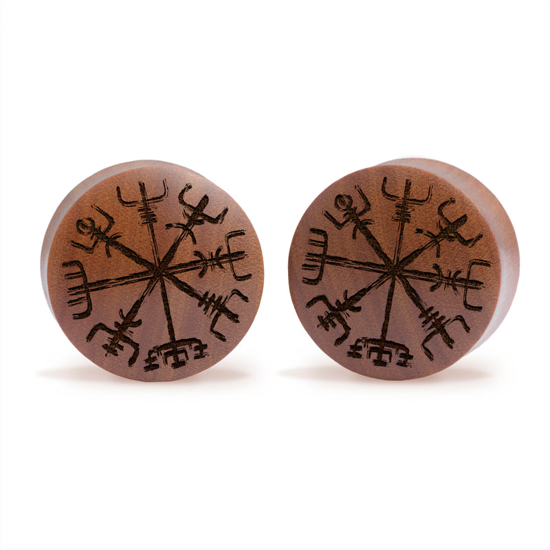Plug / Gauge Vegvisir viking - Bois de Saba | Convexe double évasé
