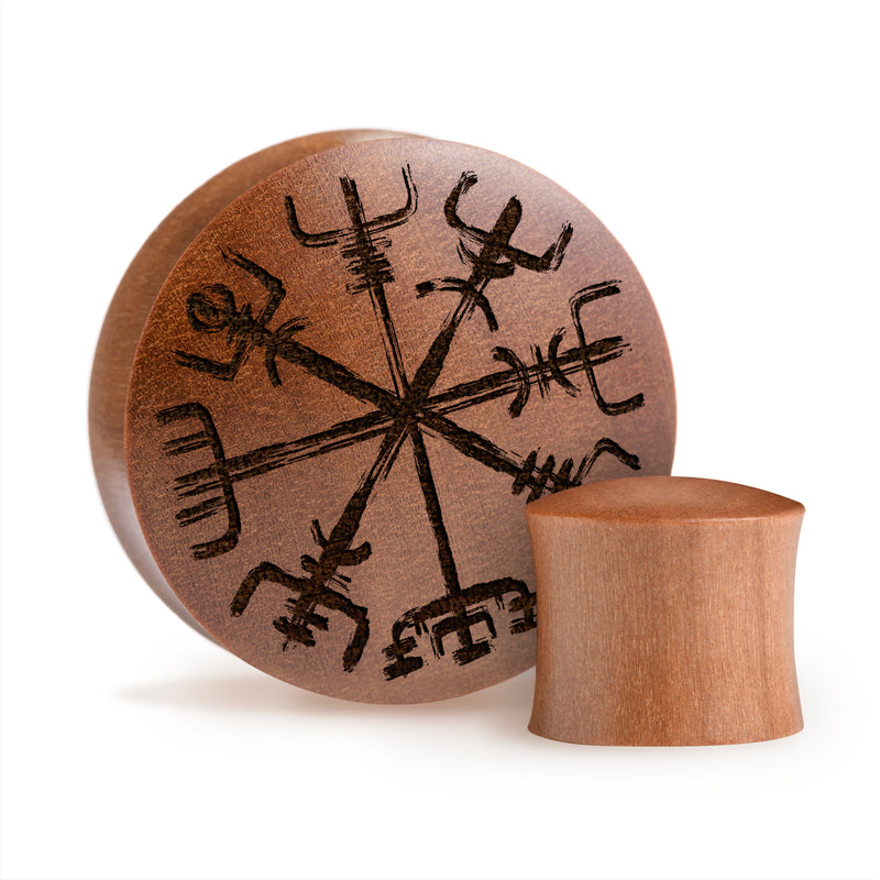 Plug / Gauge Vegvisir viking - Bois de Saba | Convexe double évasé