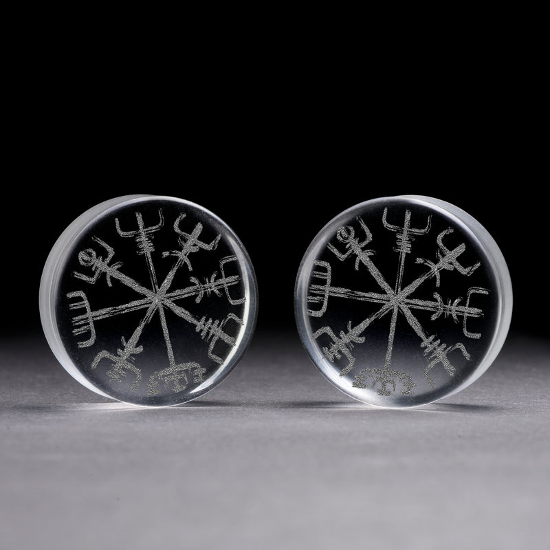Plug / Gauge Vegvisir viking - Verre transparent | Face plate double évasé