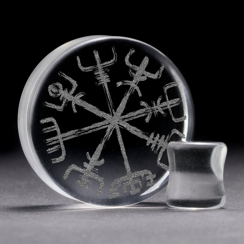 Plug / Gauge Vegvisir viking - Verre transparent | Face plate double évasé